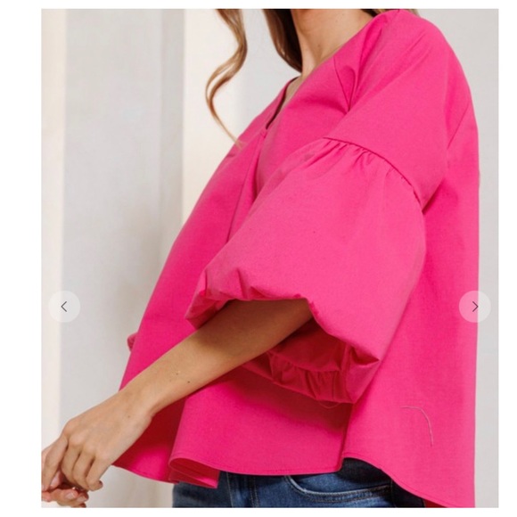 Boho Balloon Sleeve Baby Doll V-neck Solid Top - Picture 6 of 6